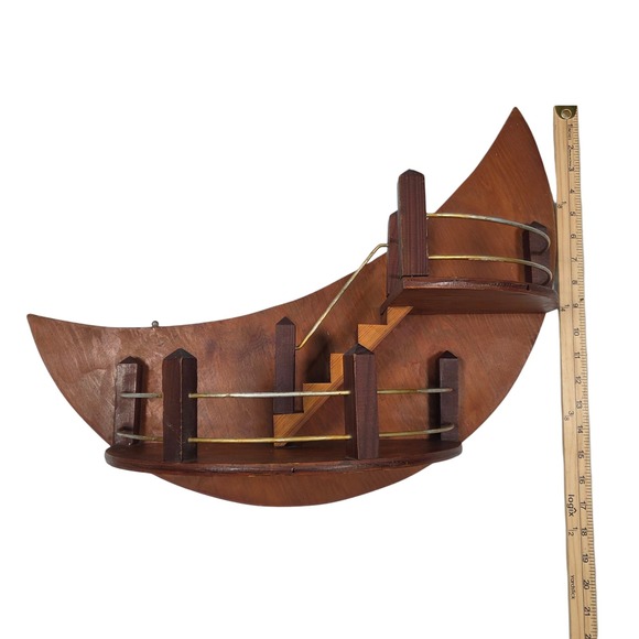 Vintage MCM Hand Made Crescent Moon Stair Step Wood Wall Shelf Celestial Decor - Picture 13 of 13